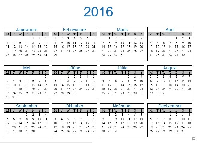 Printed calendar displayed outdoors in Fering