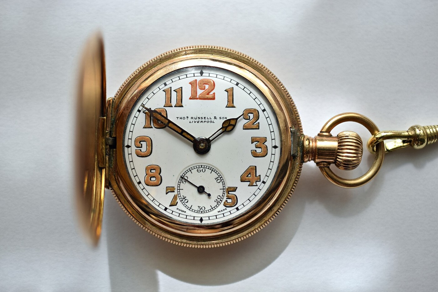 A pocket watch with its cover open