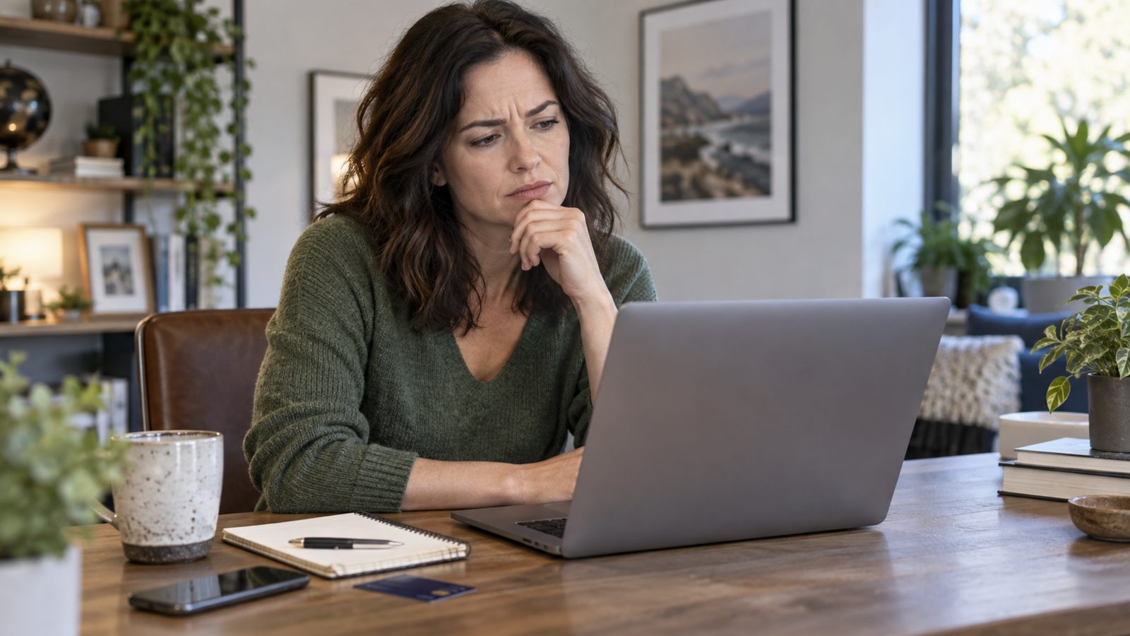 A consumer reviewing a psychic advisor profile carefully before entering payment details
