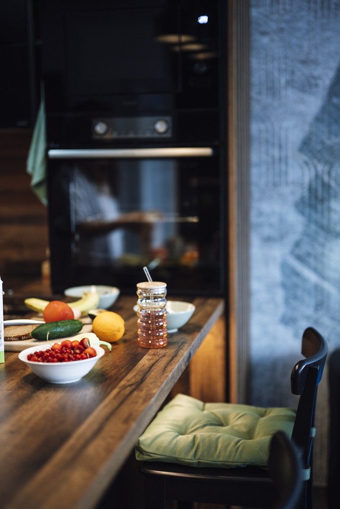 Groceries arranged on a kitchen counter