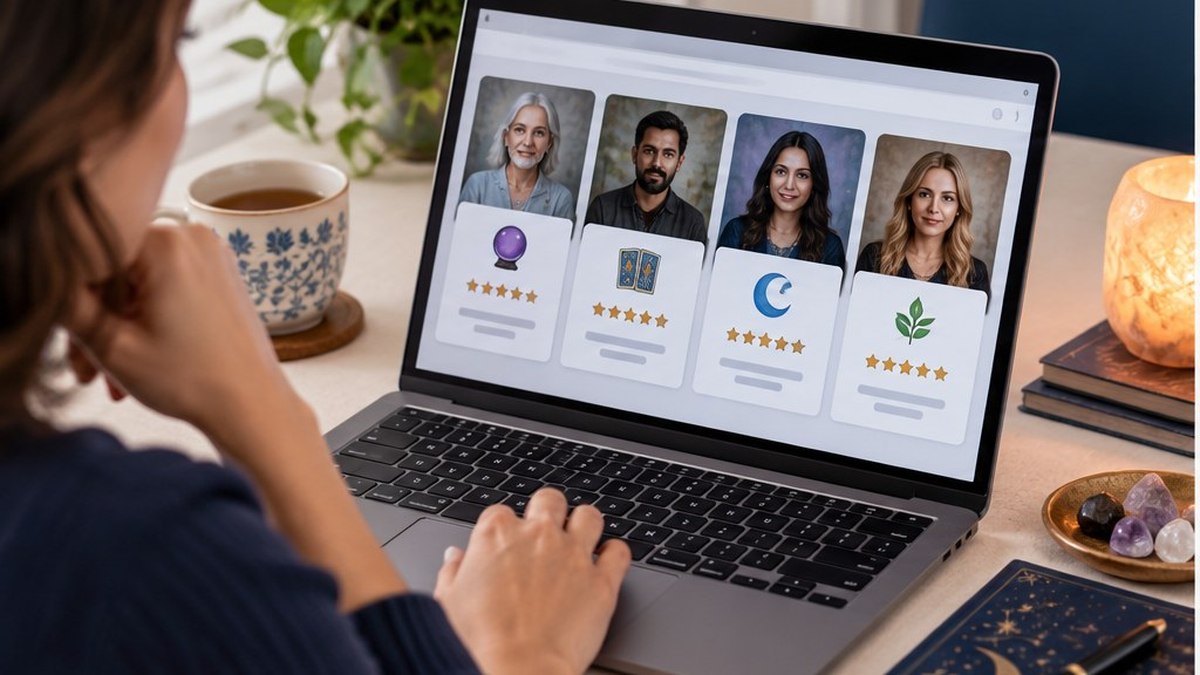 A customer comparing online psychic advisor options before choosing
