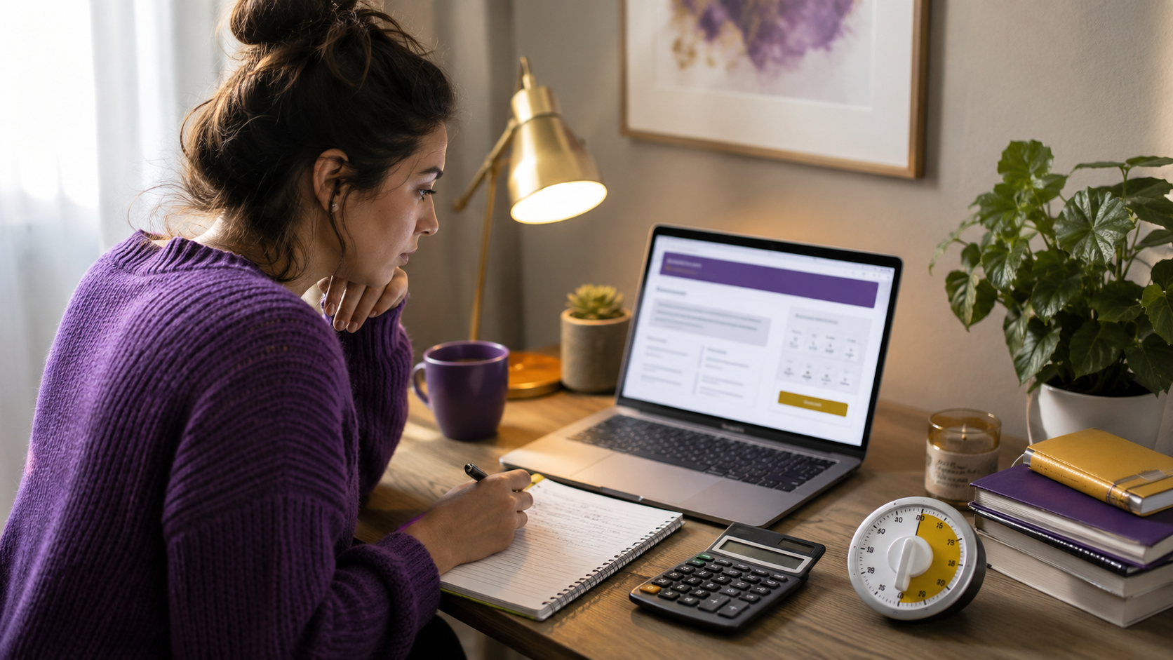 A customer checks a psychic reading offer beside a calculator, notes and timer