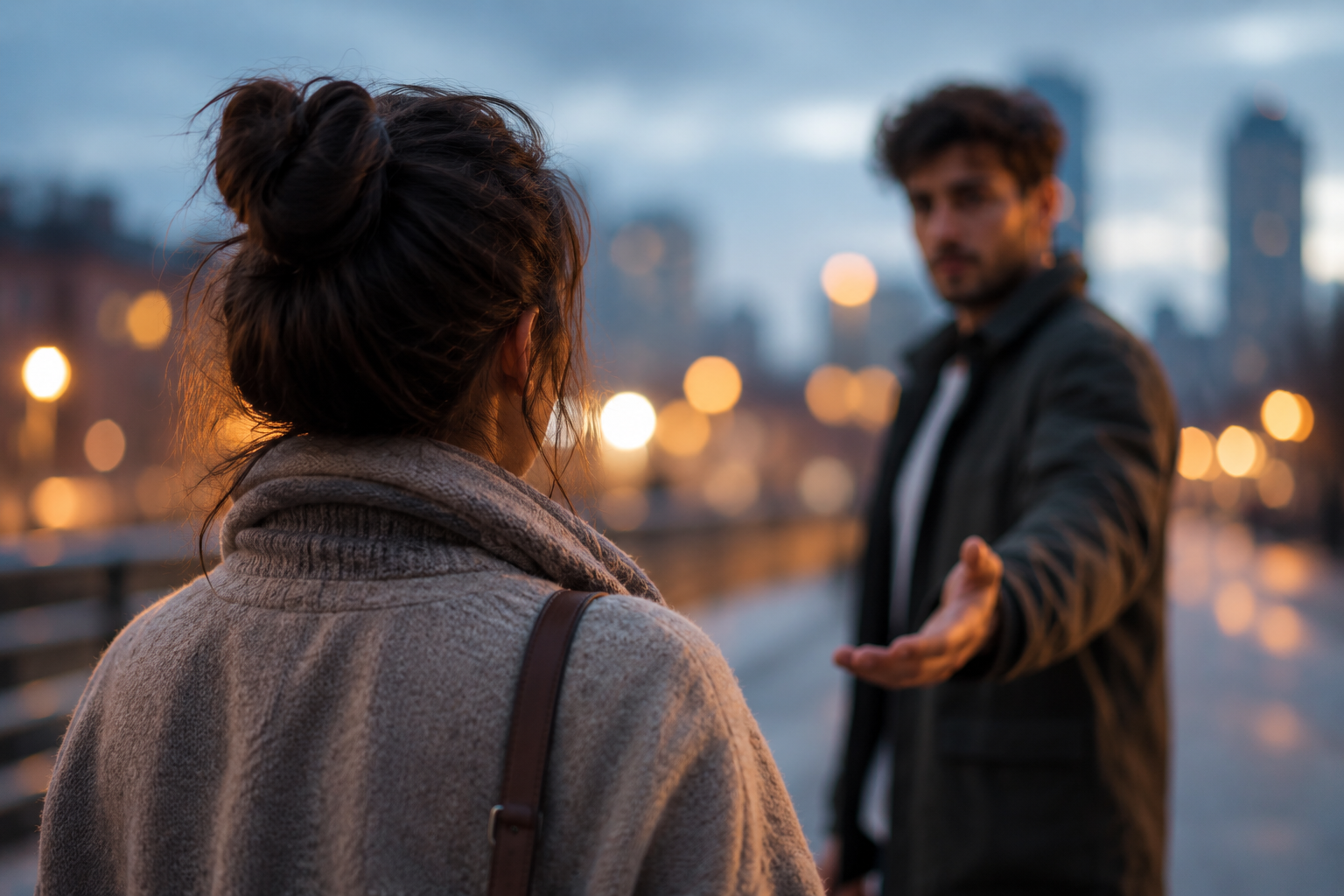 Former couple reconnecting after time apart and considering whether their relationship deserves another chance.